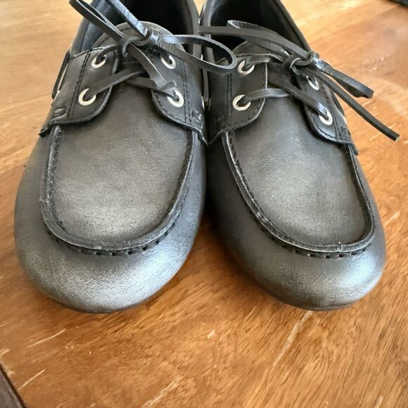 Bibi Lou Anthropologie Boat Shoes Sz EU 37 US 6-6.5 Black Leather Lace Up - Picture 3 of 10